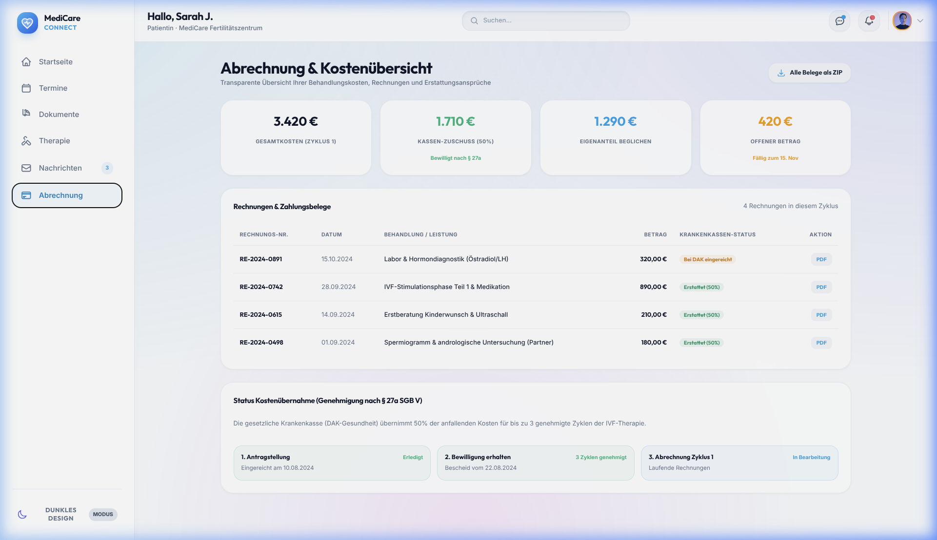 Patientenportal Abrechnung Echtansicht