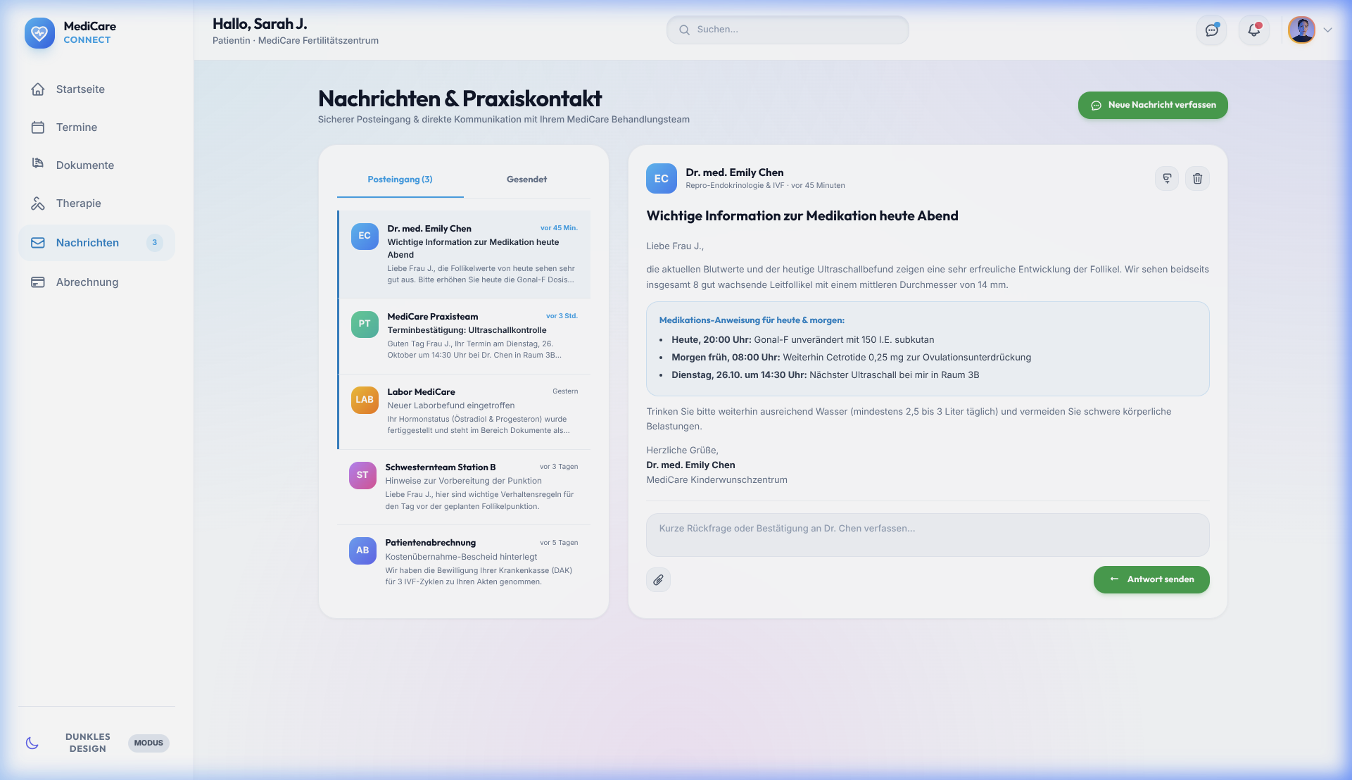 Patientenportal Nachrichten Echtansicht