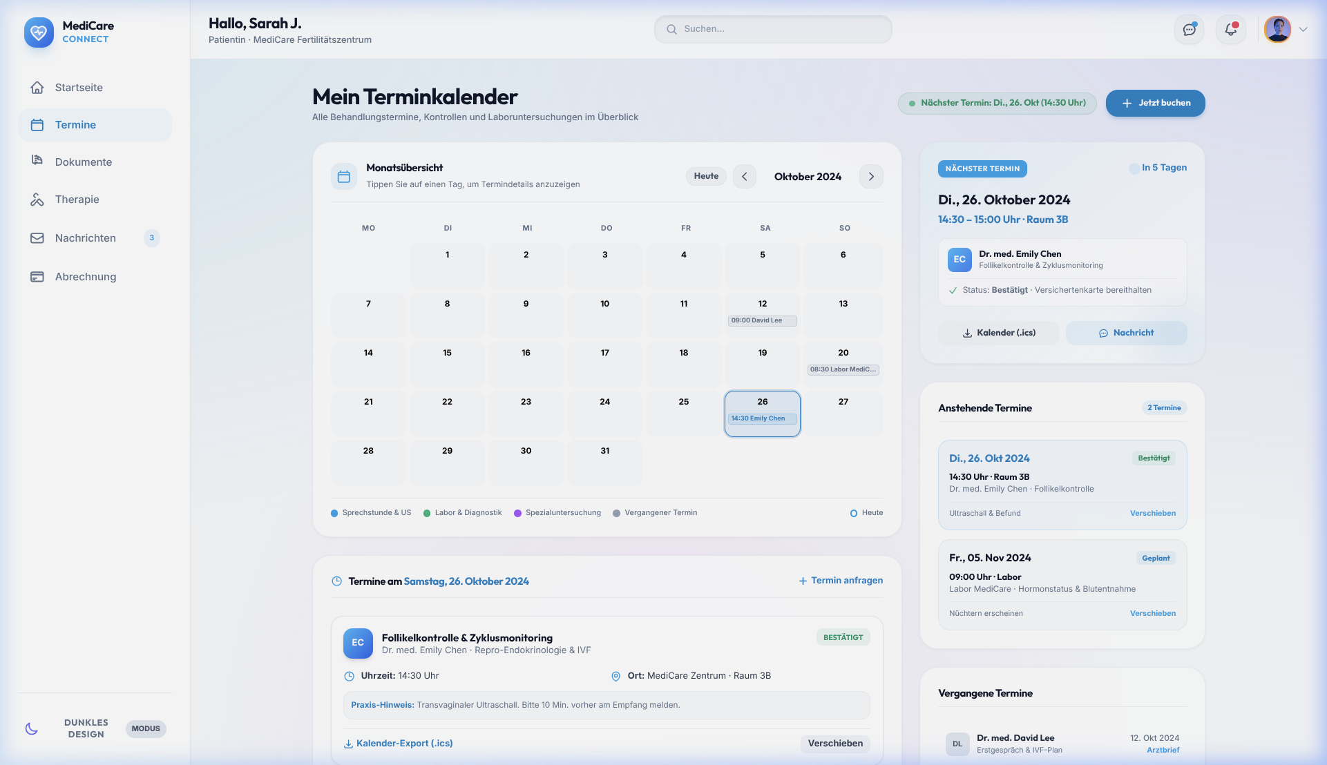 Patientenportal Terminverwaltung Echtansicht
