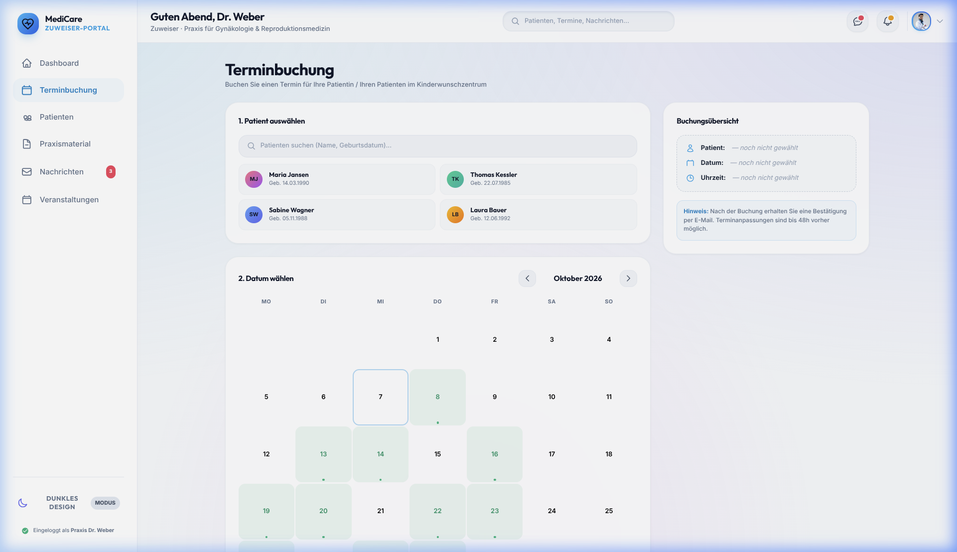 Zuweiserportal Termine Echtansicht
